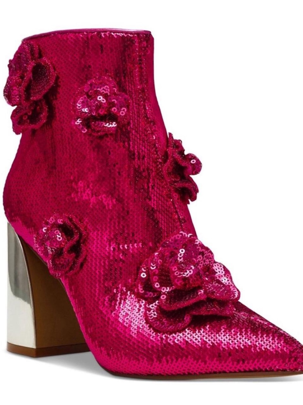 Betsey Johnson Hot Pink Sequin Floral Ankle Bootie